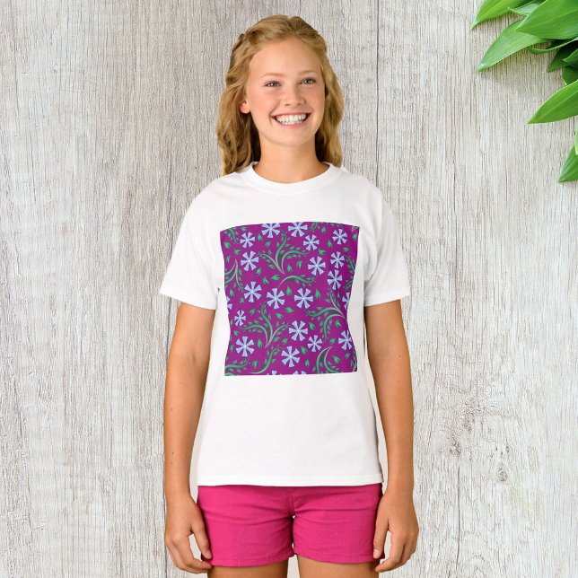 Purple Floral Pattern with Blue Flowers T-Shirt (Creator Uploaded)
