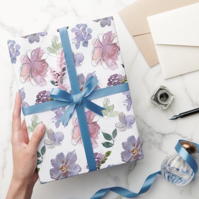 Purple Floral Pattern Wrapping Paper (Gifting)