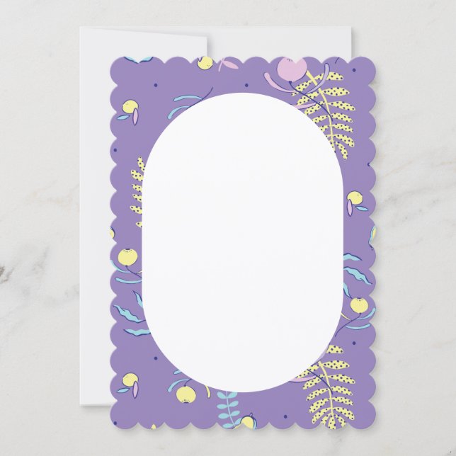 Purple Floral Patterned Everyday Scallop Cut Note  Card (Front)