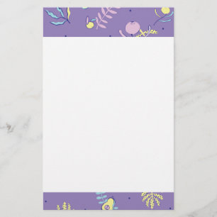 Purple Floral Patterned Stationery Paper
