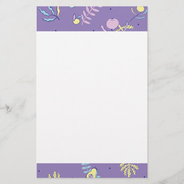 Purple Floral Patterned Stationery Paper (Front)