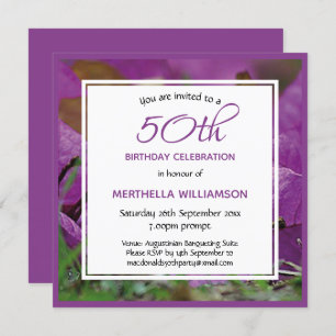 Purple Floral Personalized 50th Birthday Square Invitation