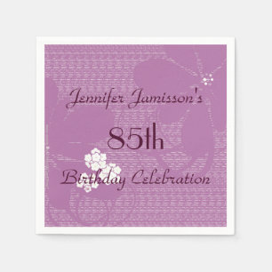Purple Floral Personalized 85th Birthday Party Napkins