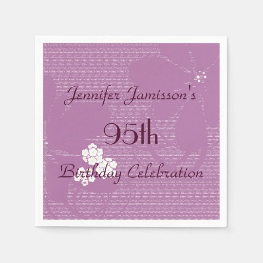 Purple Floral Personalized 95th Birthday Party Napkins