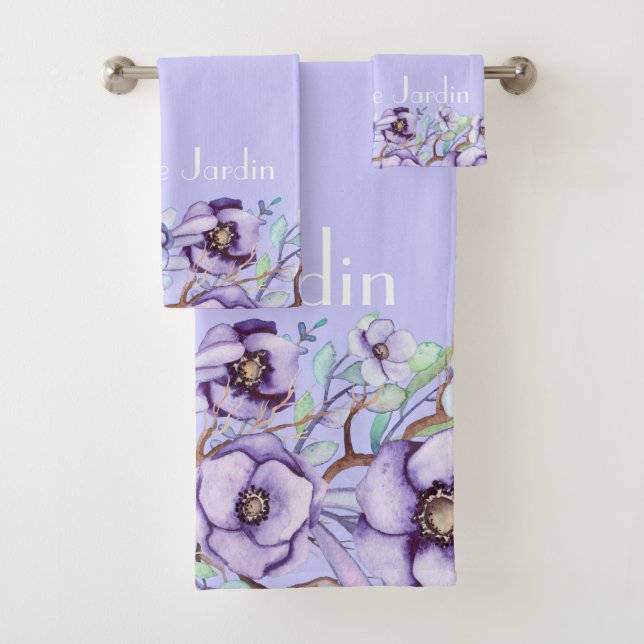 Purple floral - personalized bath towel set (Insitu)