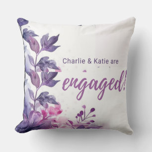 Purple Floral Personalized Engagement Throw Pillow