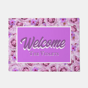 Purple Floral Personalized Entry Way Welcome Doormat