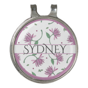 Purple Floral Personalized Ladies Golf Ball Marker Golf Hat Clip