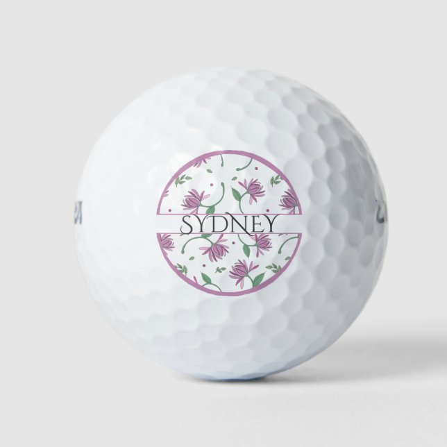Purple Floral Personalized Ladies Golf Balls (Front)