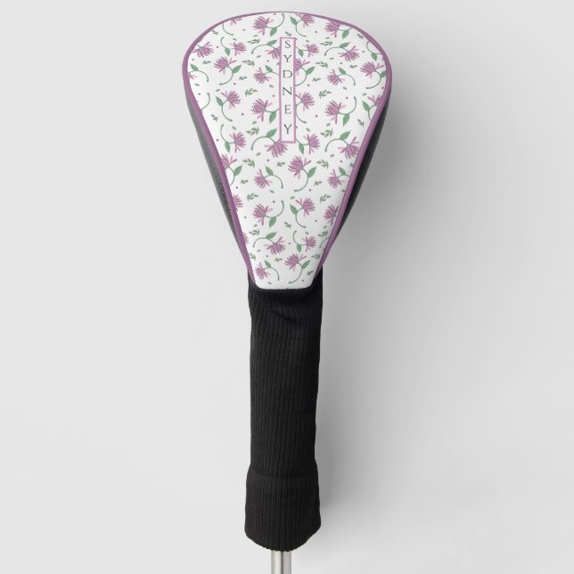 Purple Floral Personalized Ladies Golf Head Cover (Front)