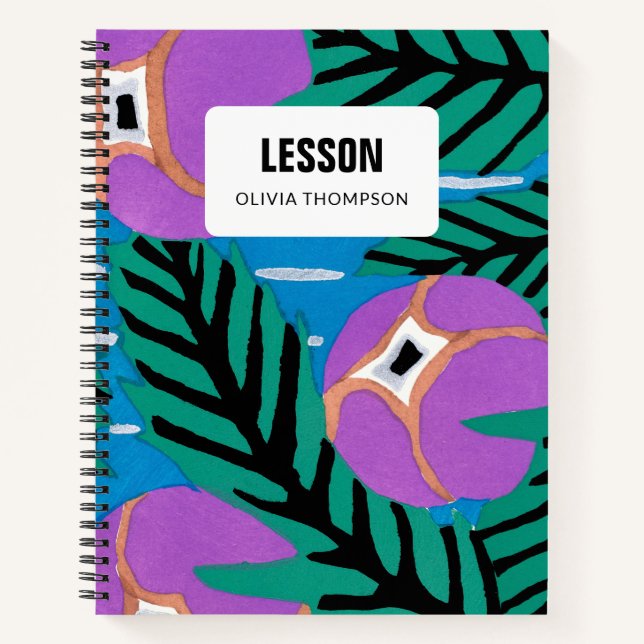 Purple Floral Personalized Lesson Composition  Notebook (Front)
