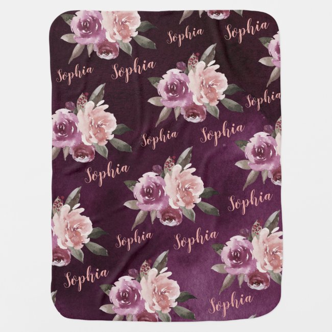 Purple Floral Personalized Name blankets