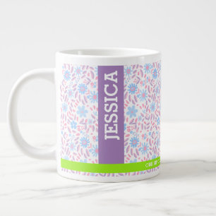 Purple Floral Personalized Name & Monogram Giant Coffee Mug