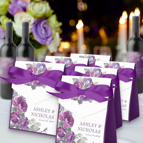 Purple Floral Personalized Wedding Favor Boxes