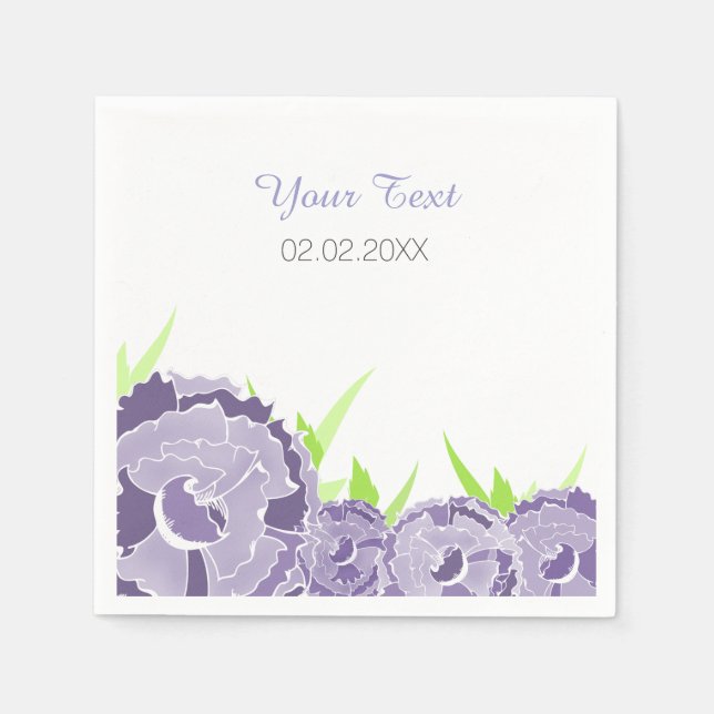 purple floral personalized wedding napkins (Front)