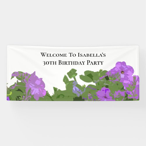 Purple Floral Petunia Flowers 30th Birthday Party Banner