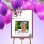 Purple Floral Photo 60th Birthday Welcome Foam Board<br><div class="desc">Purple Floral Photo 60th Birthday Welcome Foam Board. Matching items available.</div>