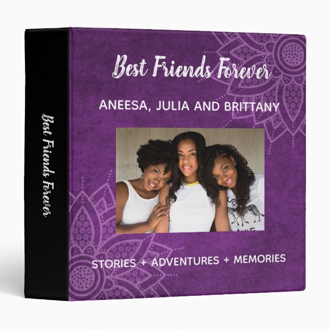 Purple Floral Photo BFF Best Friends 3 Ring Binder (Front/Spine)