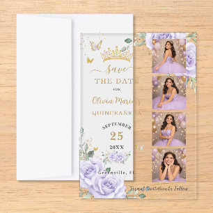 Purple Floral Photo Booth Quinceanera Save Date Acrylic Rsvp Card