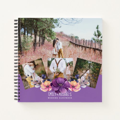 Purple Floral Photo Collage Wedding Guest Book