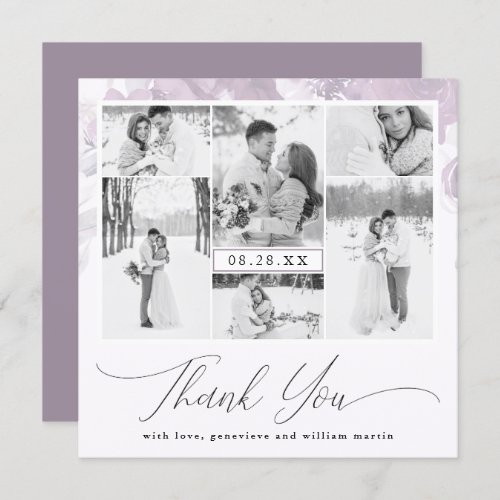 Purple Floral Photo Collage Wedding Thank You Invitation