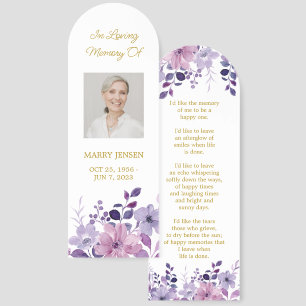 Purple Floral Photo Funeral Memorial Bookmark