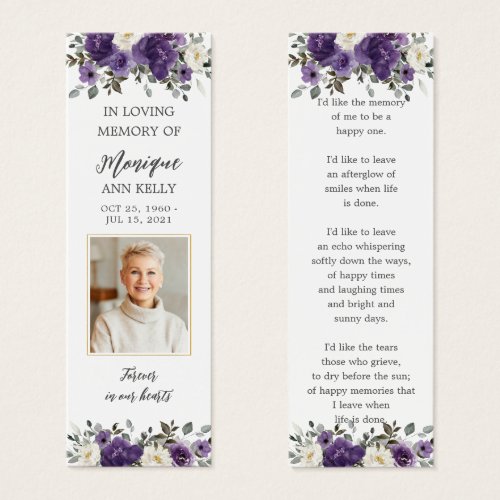 Purple Floral Photo Funeral Memorial Bookmark