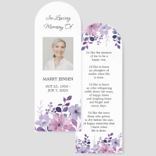 Purple Floral Photo Funeral Memorial Bookmark