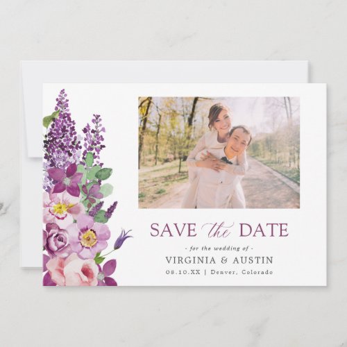 Purple Floral Photo Save The Date