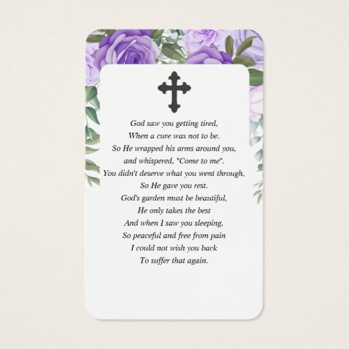 Purple Floral Photo Sympathy Funeral Prayer Card Zazzle