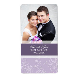 Purple Floral Photo Wedding Labels