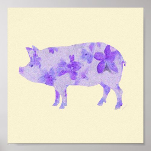 Purple floral Pig Poster