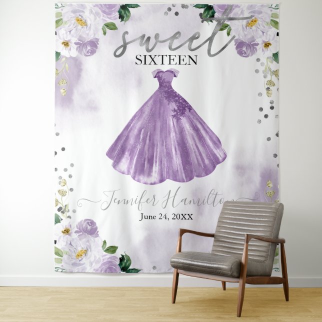 Purple Floral Pink Dress Sweet 16 Backdrop (In Situ)