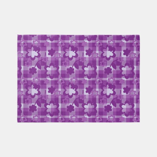 Purple Floral Plaid Girls Nursery Bedroom Area  Rug