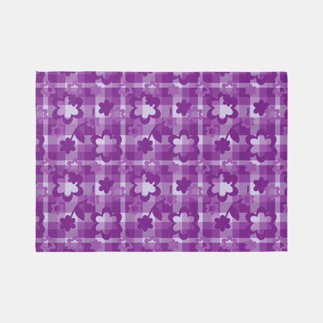 Purple Floral Plaid Girls Nursery Bedroom Area  Rug (Front)