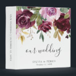 Purple Floral Plum Roses Wedding Photo Album 3 Ring Binder<br><div class="desc">Elegant floral wedding binder featuring a top border with watercolor painted roses in moody shades of purple and plum along with the title "our wedding" in a lovely handwritten script. Below are your names and wedding date. The spine has a template for any custom text you would like. Use this...</div>