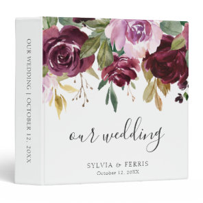 Purple Floral Plum Roses Wedding Photo Album 3 Ring Binder
