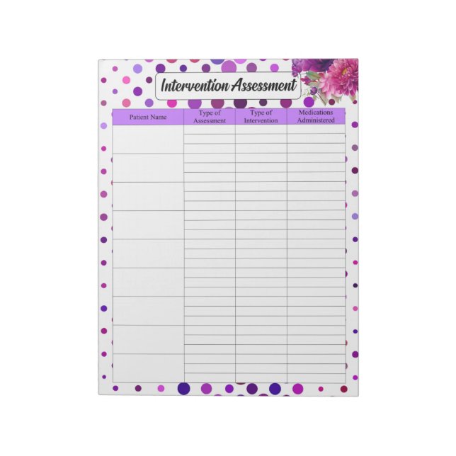 Purple Floral Polka Dot _ Intervention Assessment  Notepad (Rotated)