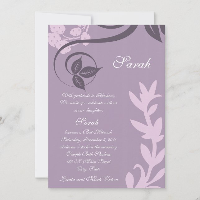 purple floral polka dot invitation (Front)