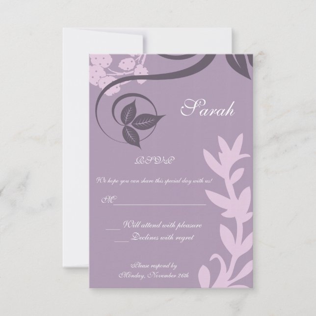purple floral polka dot rsvp card (Front)