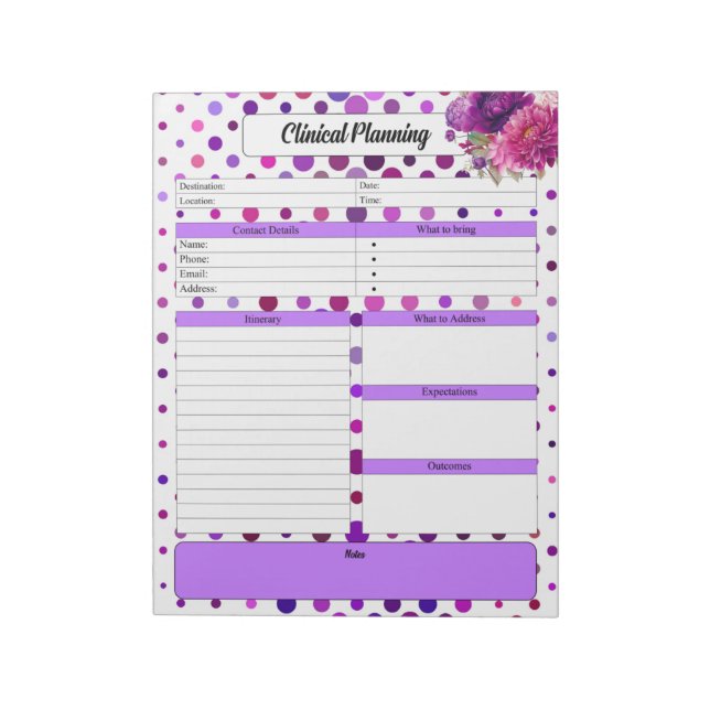 Purple Floral Polka Dots _ Clinical Planning Notepad (Rotated)