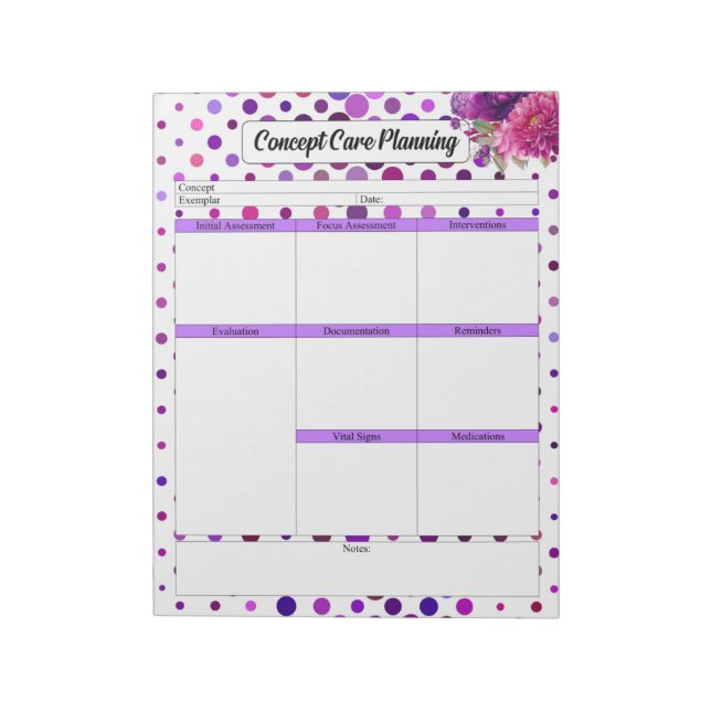 Purple Floral Polka Dots _ Concept Care Planning Notepad (Rotated)