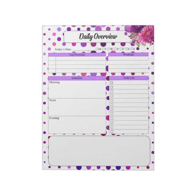 Purple Floral Polka Dots _ Daily Overview Notepad (Rotated)