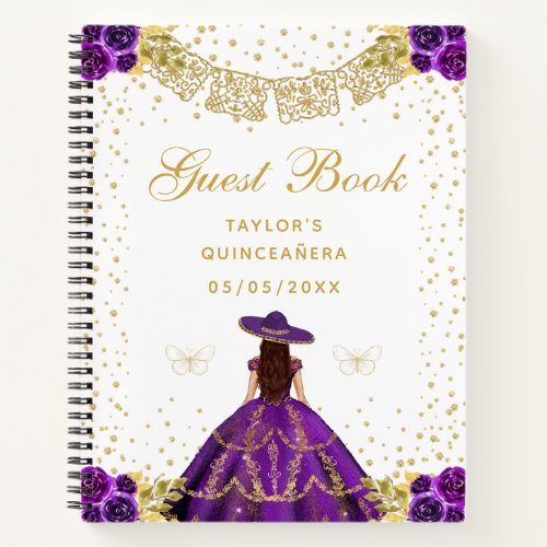 Purple Floral Princess Charro Quinceaera Notebook