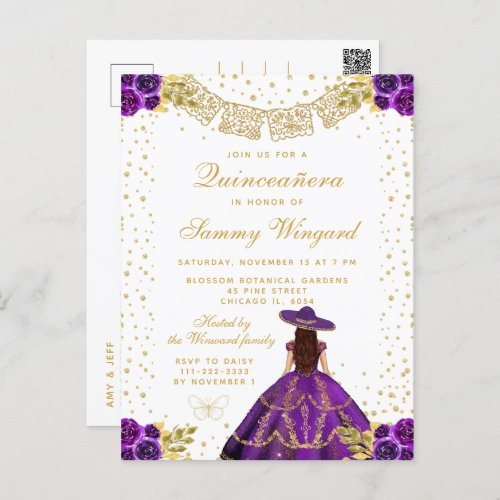 Purple Floral Princess Charro Quinceaera Postcard