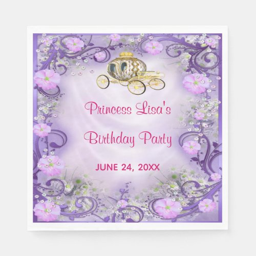 Purple Floral Princess Enchanted Birthday Napkins