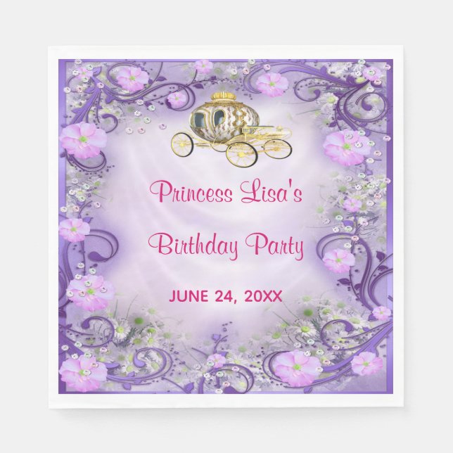 Purple Floral Princess Enchanted Birthday Napkins (Front)