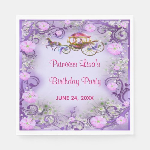 Purple Floral Princess Fairy Tail Birthday Napkins