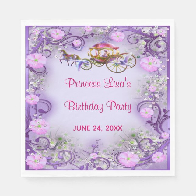 Purple Floral Princess Fairy Tail Birthday Napkins (Front)