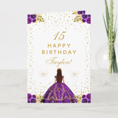 Purple Floral Princess Happy Birthday Card